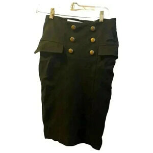 Diane Von Furstenberg Midi Pencil Skirt Black Size 4 Button Detail Women's